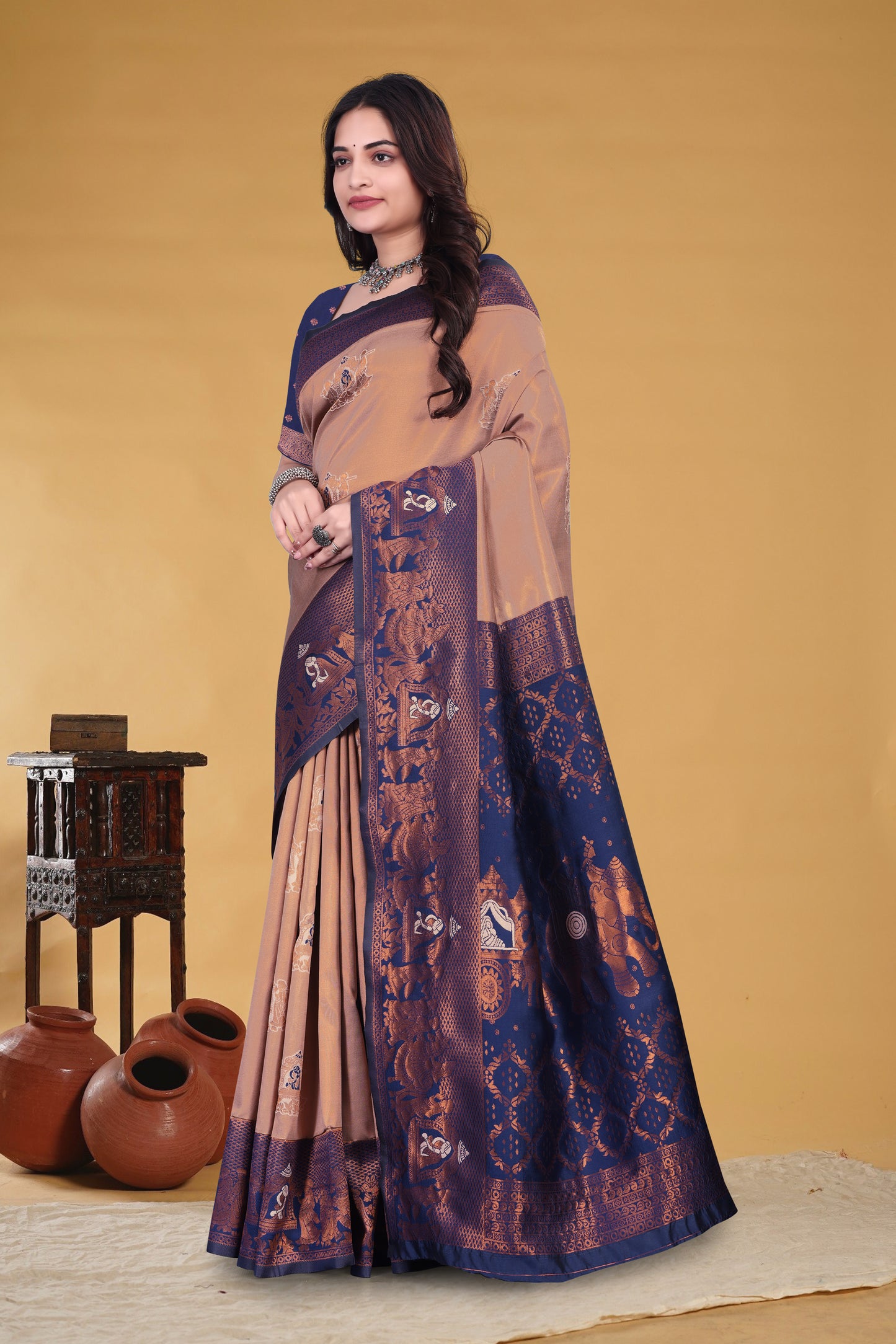 Purple Golden Banarasi Silk Saree with Zari Weaving
