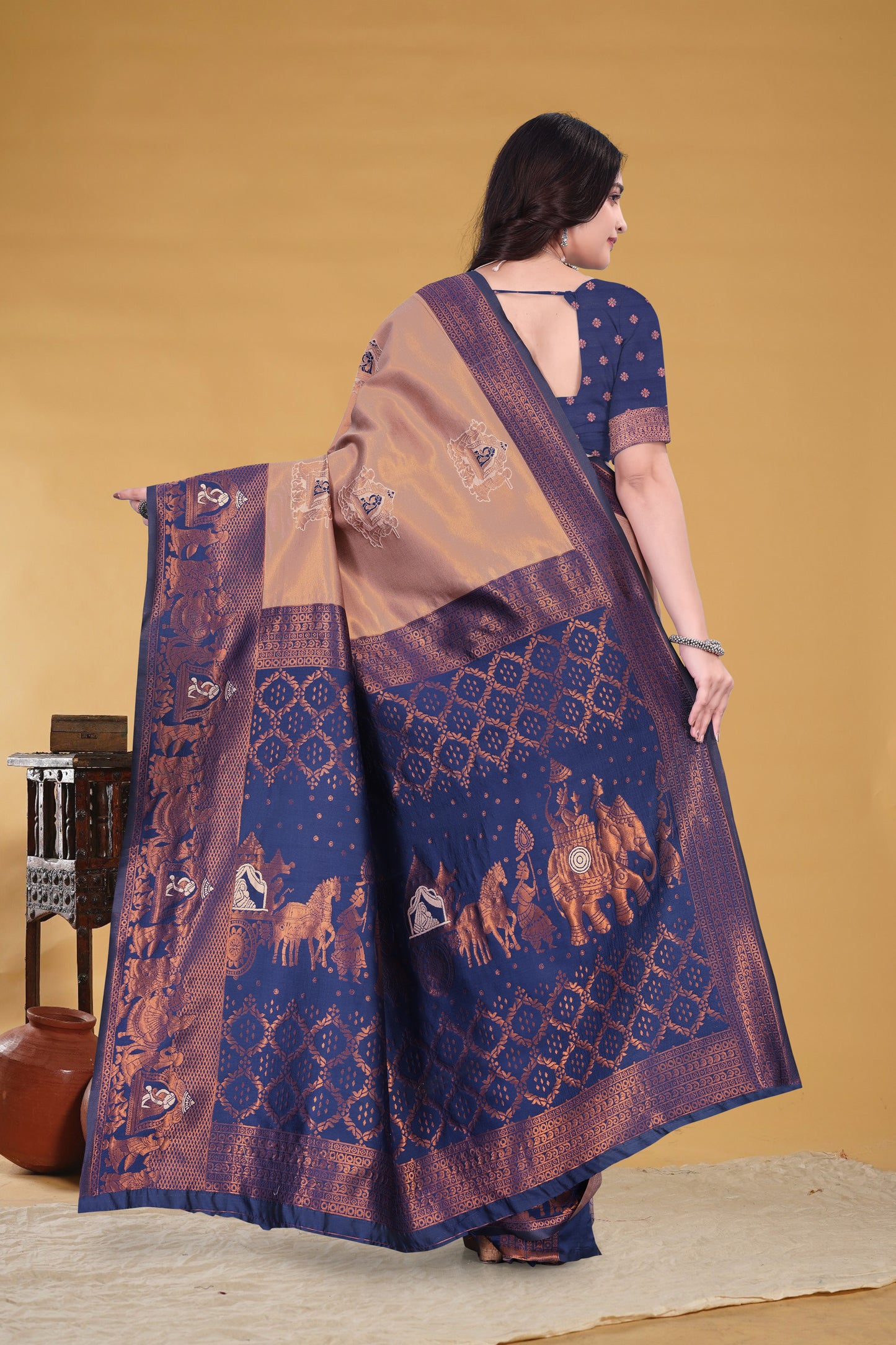 Purple Golden Banarasi Silk Saree with Zari Weaving