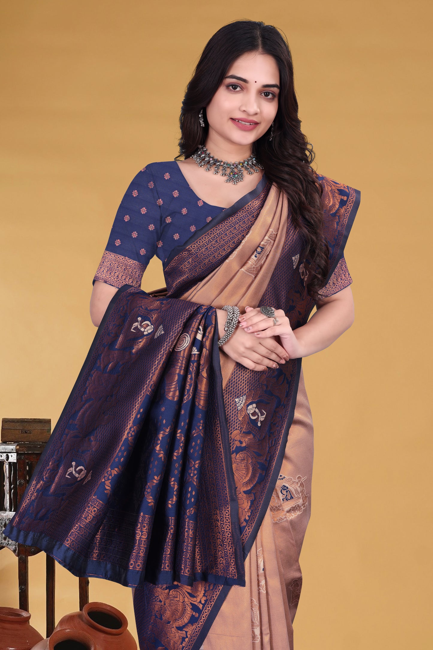 Purple Golden Banarasi Silk Saree with Zari Weaving