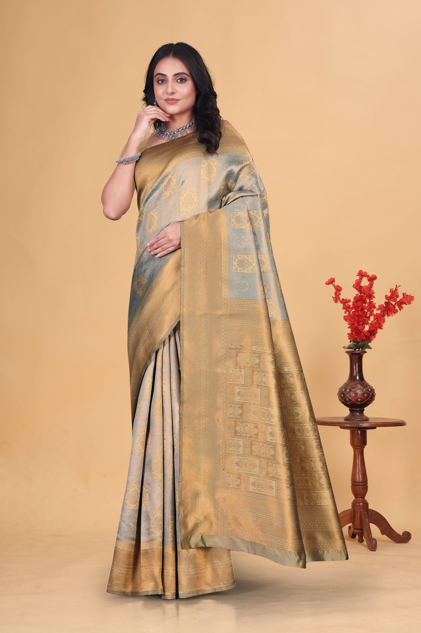 Golden Banarasi Silk Saree with Zari Weaving