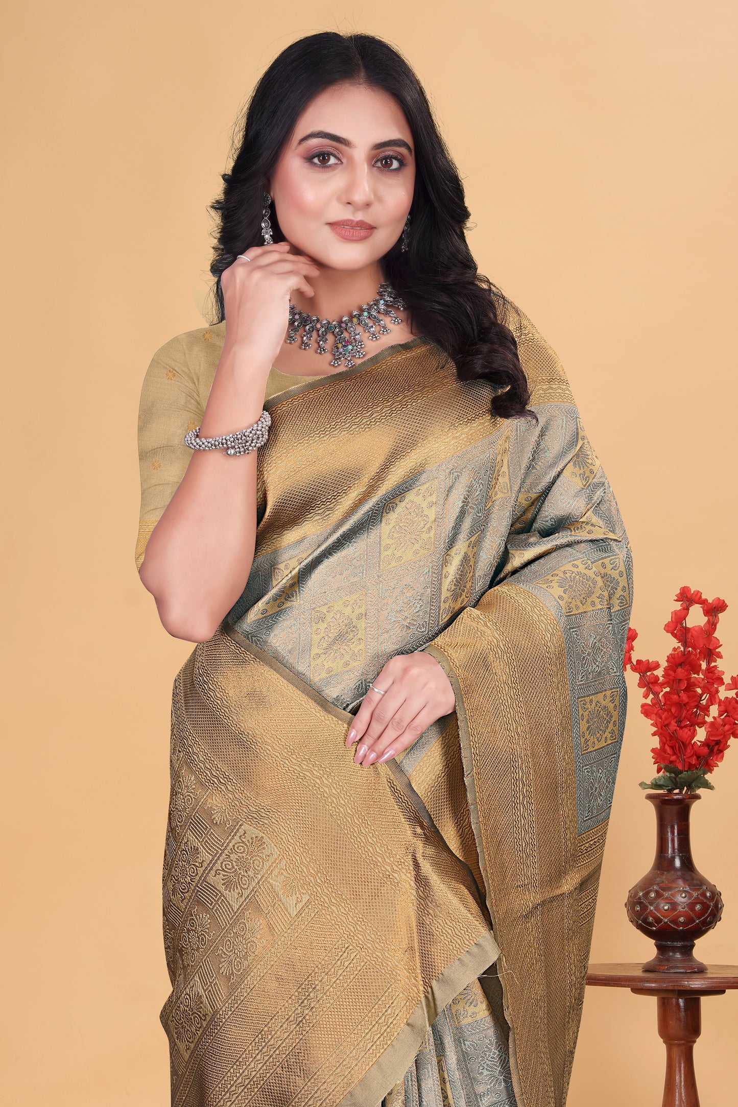 Golden Banarasi Silk Saree with Zari Weaving