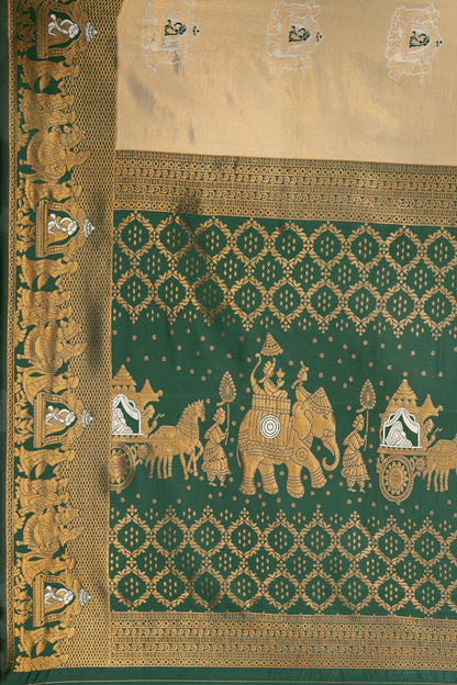 Green & Golden Banarasi Silk Saree with Zari Weaving