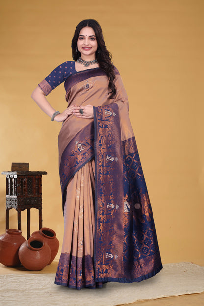 Purple Golden Banarasi Silk Saree with Zari Weaving