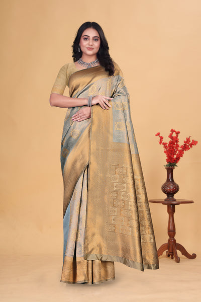 Golden Banarasi Silk Saree with Zari Weaving