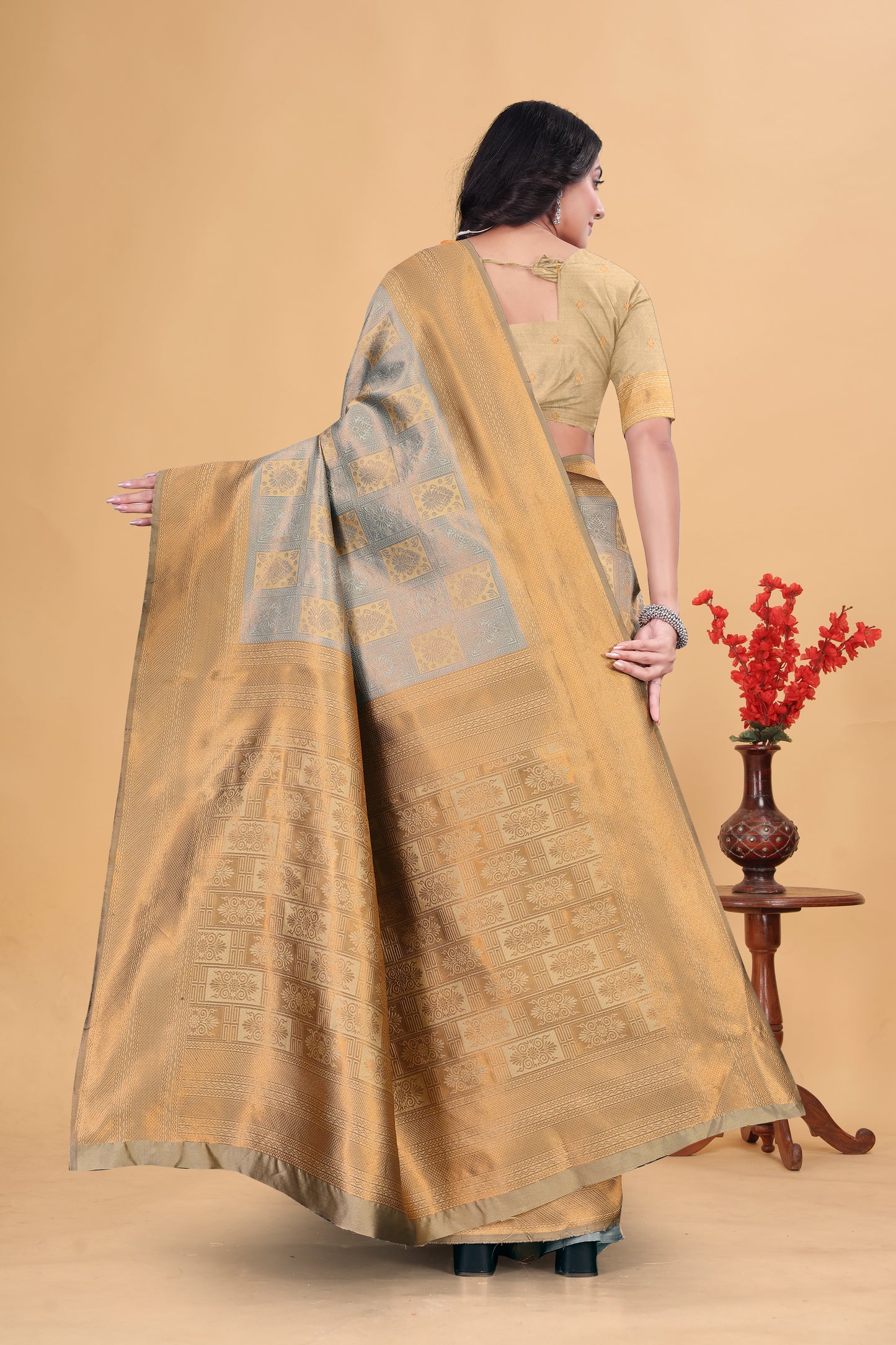 Golden Banarasi Silk Saree with Zari Weaving