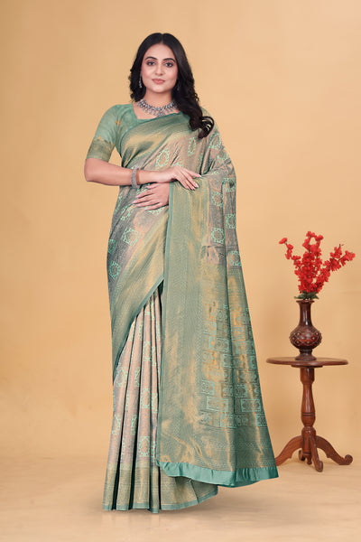 Golden Green Banarasi Silk Saree with Zari Weaving