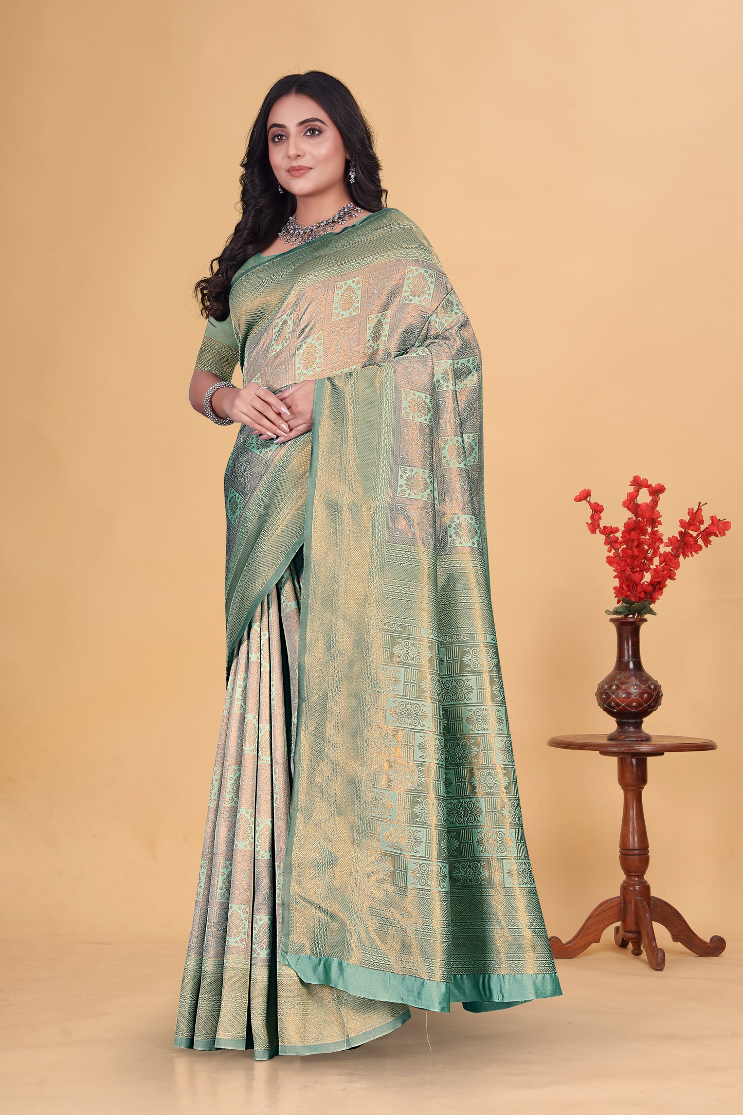 Golden Green Banarasi Silk Saree with Zari Weaving
