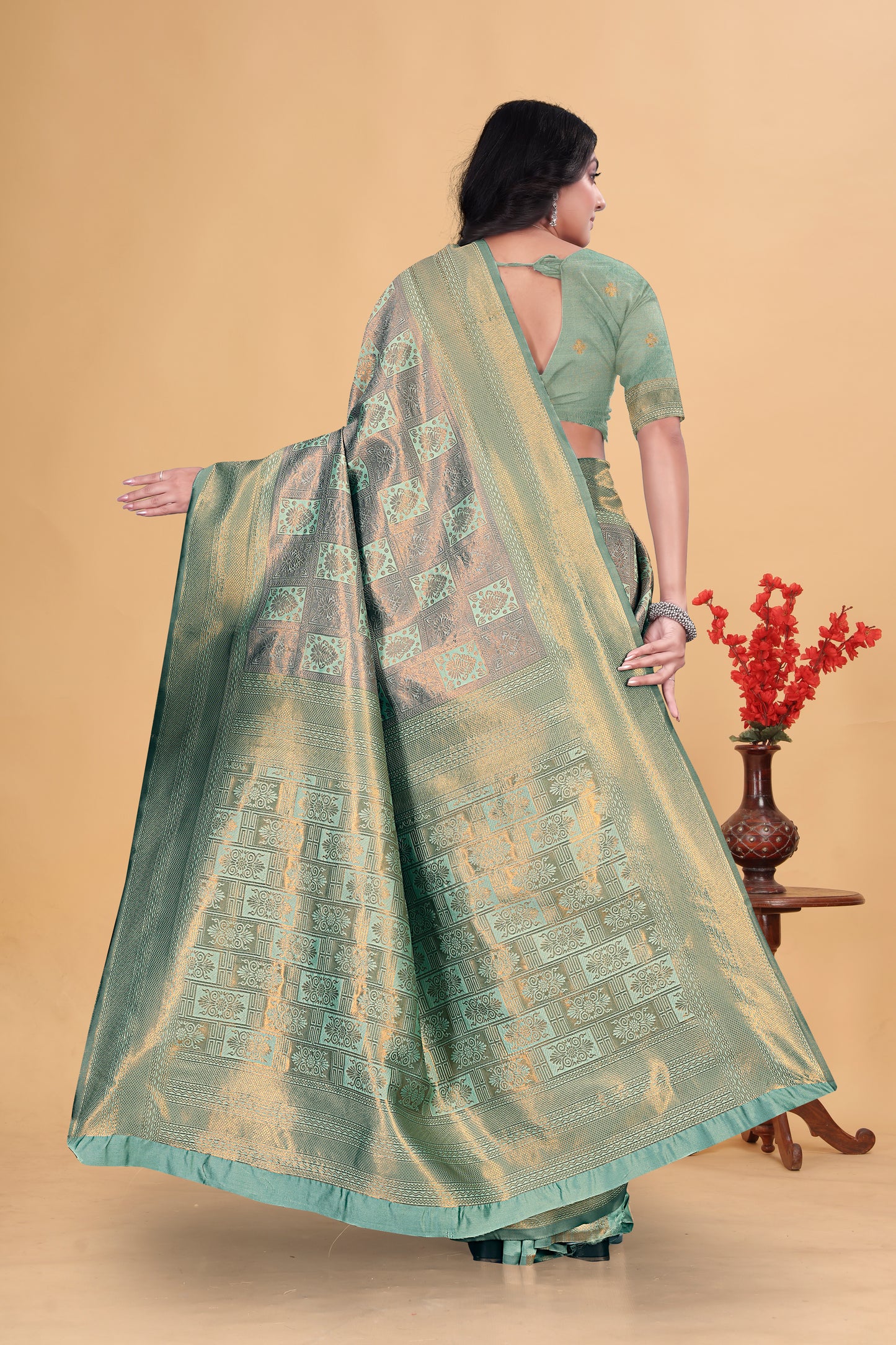 Golden Green Banarasi Silk Saree with Zari Weaving