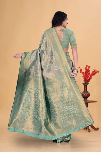 Golden Green Banarasi Silk Saree with Zari Weaving