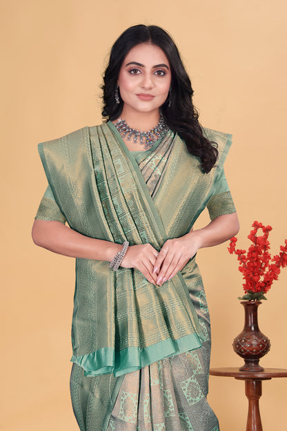 Golden Green Banarasi Silk Saree with Zari Weaving