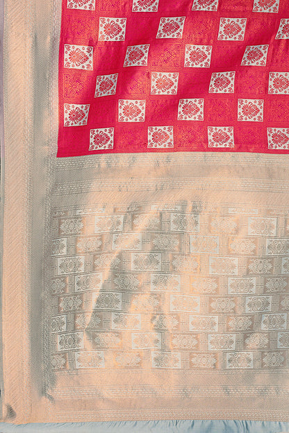 Golden Red Banarasi Silk Saree with Zari Weaving